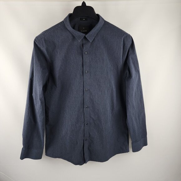 01.Algo Dress Shirt Mens L Navy Blue Heathered Stretch Slim Button Up - Picture 1 of 7